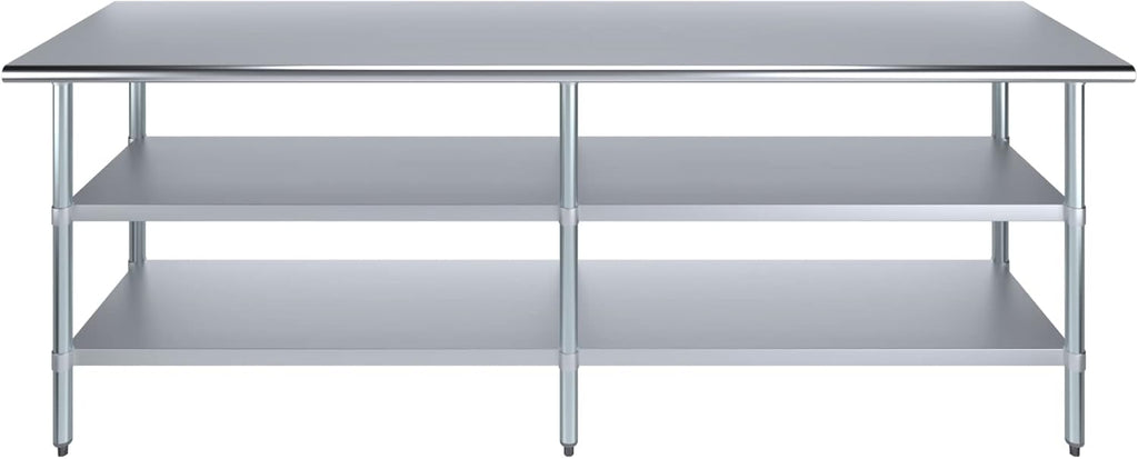 AmGood Stainless Steel Work Table with 2 Shelves | NSF | Metal Utility Table (96" Long x 24" Deep)