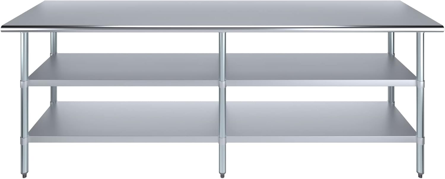 AmGood Stainless Steel Work Table with 2 Shelves | NSF | Metal Utility Table (96" Long x 24" Deep)