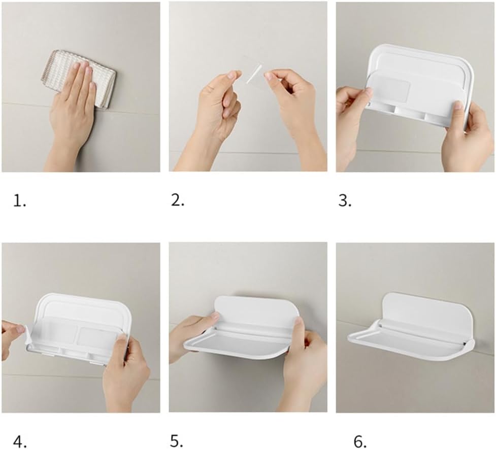 Wall Mounted Small Floating Shelf, Foldable Adhesive Plastics Floating Shelf, Stick On Wall for Bathroom Kitchen, Wall Mounted RV-Shelves, Bedside Extra Storage (L)