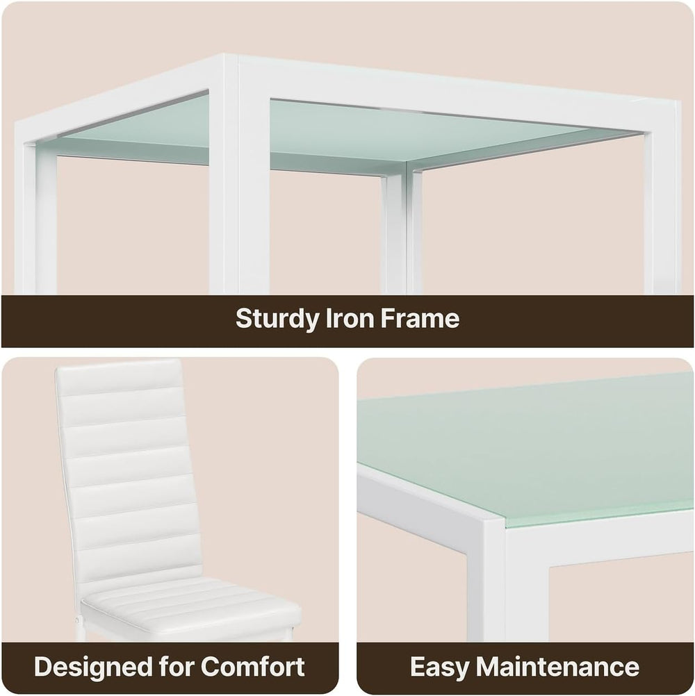 Gizoon 3 Piece Glass Dining Table Set, Kitchen Table and Chairs Set for 2 | P...