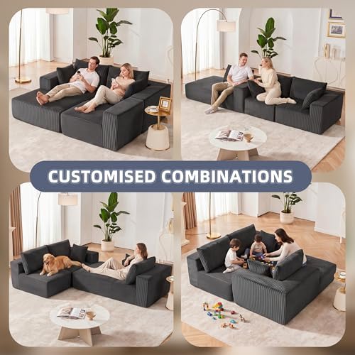 108" Couch with Chaise, Cloud Sectional Modular Sofa, Darkgrey | Deep Se...