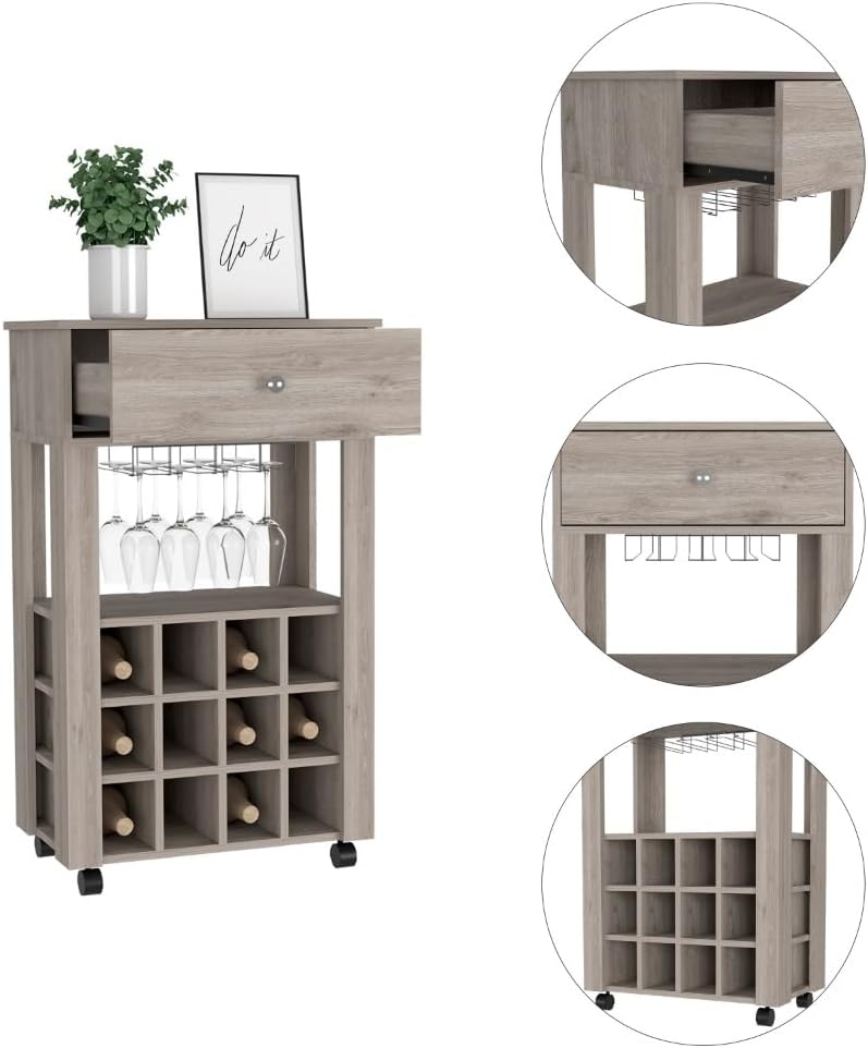 Mid-Century Storage Cabinet, 1-Drawer 12-Bottle Wine Cabinet, for Kitchen Liv...