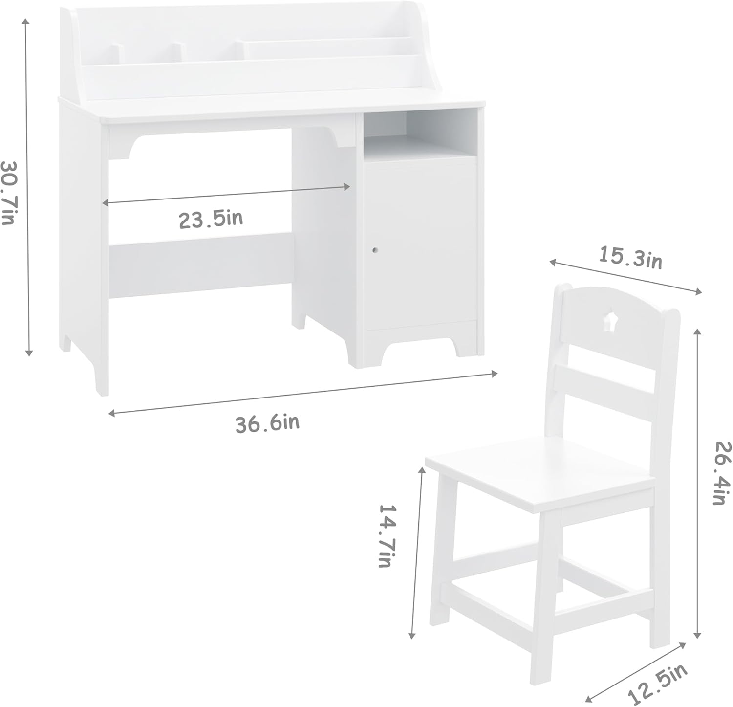 Kids Desk and Chair Set,Study Desk for Kids with Hutch, Storage Cabinet, Wooden Children Study Table, Student Writing Desk Computer Workstation for Kids Bedroom & Study Room,White
