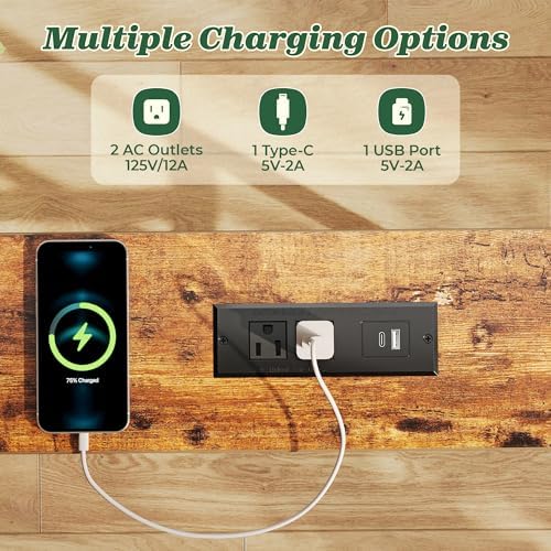 SUPERJARE 39.4 inch Narrow Behind Couch Table with Charging Stations | Power ...