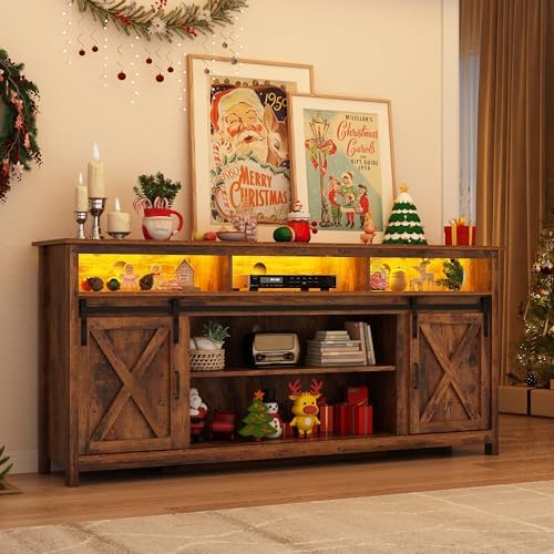70" LED Farmhouse TV Stand for 80/75/70 Inch TVs,Tall Entertainment Cent...