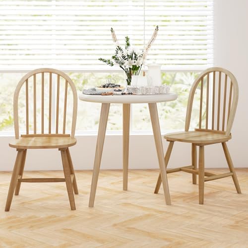 HAPPYGRILL 2 Pieces Wooden Dining Chairs Set, Vintage Armless Windsor Chairs,...