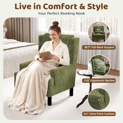 Garvee Wingback Accent Chair Set of 2, Mid-Century Chenille Reading Chair | H...