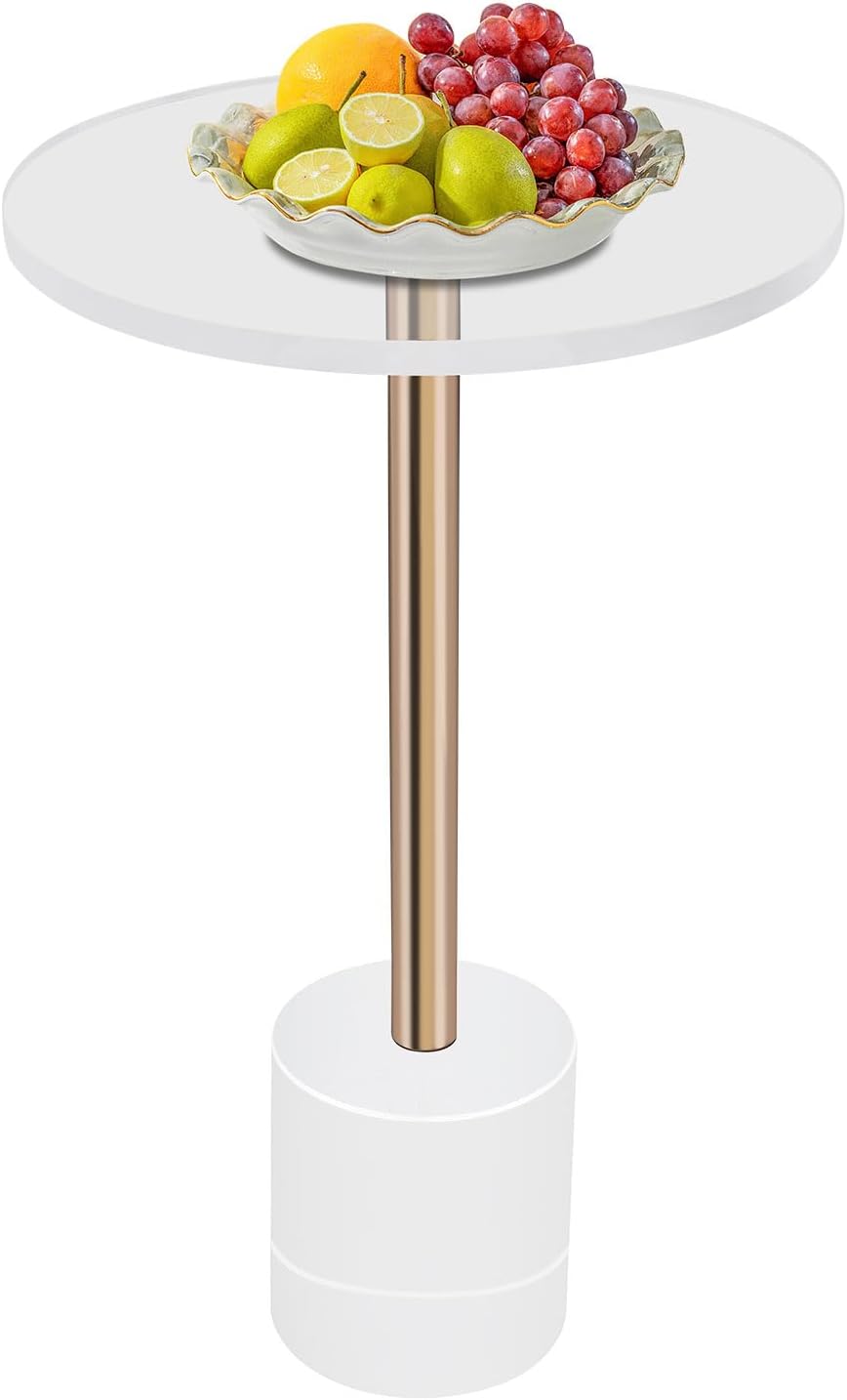 Modern Side Table with Cylindrical Base, Clear Acrylic End Table, Brushed Bra...