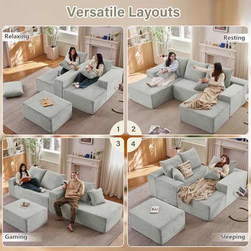 Lakifun 107" L-Shape Sofa with Ottoman, Modern Modular Sectional Comfy U...