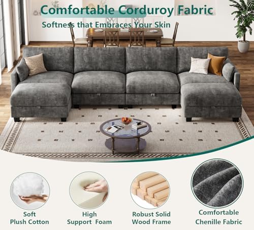 Modular Sectional Sofa, 132" U Shaped Couch with Storage, Chenille | Hig...