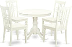 East West Furniture ANLG5-LWH-W 5 Piece Dining Table Set for 4 Includes a Round Kitchen Table with Pedestal and 4 Kitchen Dining Chairs, 36x36 Inch, Linen White