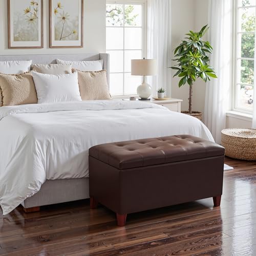 Joveco Storage Ottoman Bench, 33 Inches Faux Leather Rectangle Tufted Foot St...