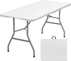 Lakhow 6 FT Folding Table,Outdoor Indoor Plastic Table Portable Square Height Dining Table Perfect for Picnics, Parties, Party and Camping, White