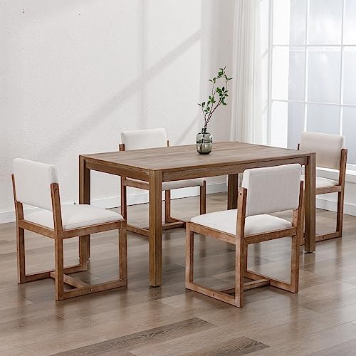 DUOMAY Mid-Century Linen Dining Chairs Set of 6, Beige