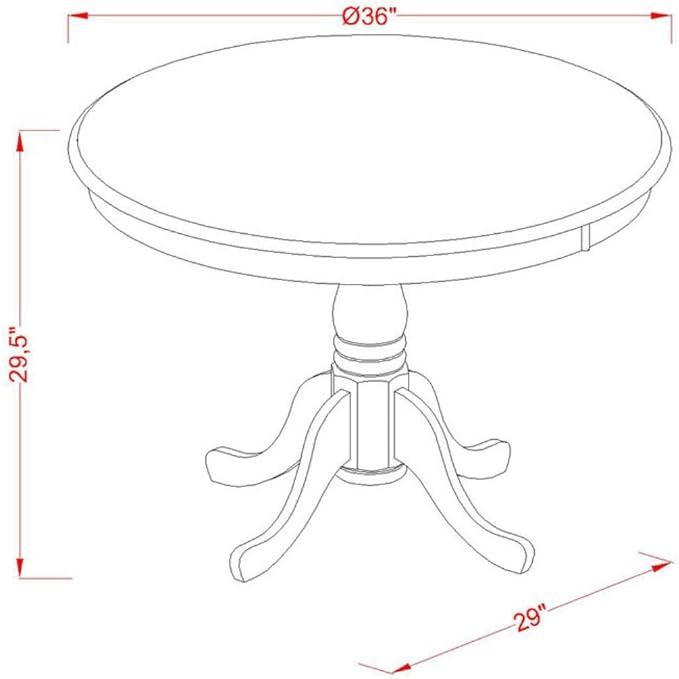 East West Furniture ANWE3-BMK-W 3 Piece Dining Room Table Set Contains a Round Kitchen Table with Pedestal and 2 Dining Chairs, 36x36 Inch, Buttermilk & Cherry