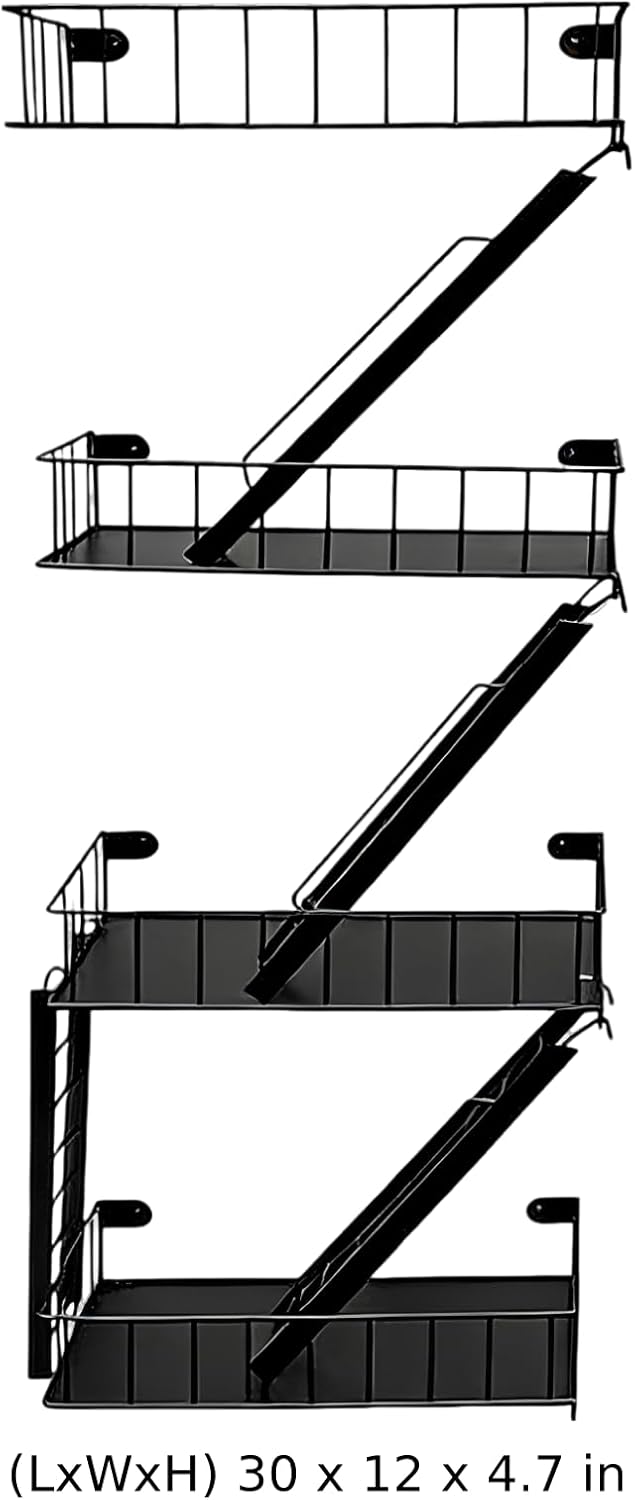 4 Tier Fire Escape Wall Mount Shelf, Heavy Duty Iron Art Staircase Decorative Floating Display Rack, Plant Storage Organizer for Home Bedroom and Living Room, Black, 30 x 12 x 4.7 in