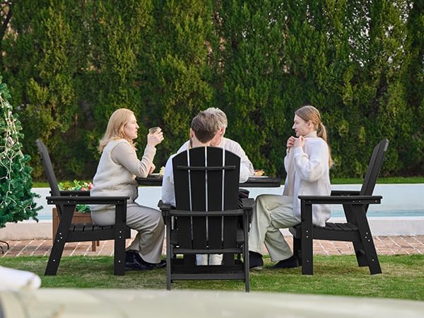 SERWALL 5-Piece Patio Dining Set, 45" Table & 4 Adirondack Chairs, B...