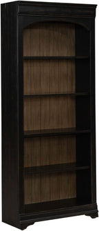 Liberty Furniture Meritage 2 Piece Bunching Bookcase Set for Home Office Touch LED Light- Aged Charcoal w/Rub Thru & Caramel