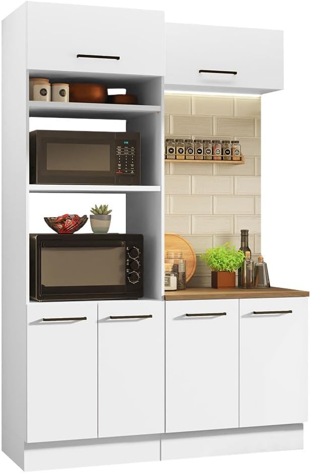 Madesa Hazel 3-Piece Kitchen Storage Set with 3 Doors 3 Open Shelves Pantry C...