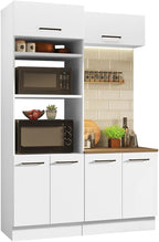 Madesa Hazel 3-Piece Kitchen Storage Set with 3 Doors 3 Open Shelves Pantry Cabinet 2 Doors Base Cabinet and Horizontal Door Wall Cupboard 59 Inch Wooden Organization Units for Pantry - White