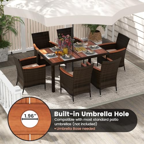 HAPPYGRILL 7 Pieces Rattan Wicker Patio Dining Set, Outdoor Dining Set with C...