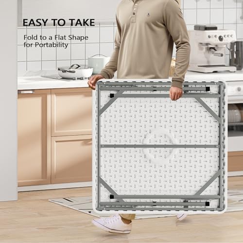 VINGLI White Card Square Table, 34 inch Foldable Legs Full Table Top, Easy to...