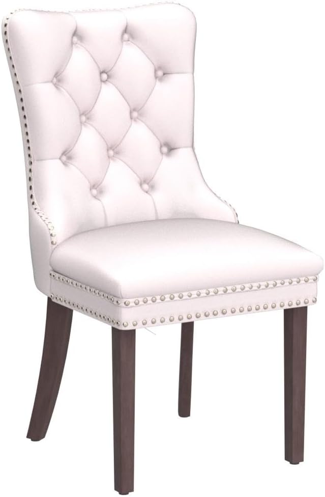 Beige Velvet Dining Chairs Set of 2, Upholstered Dining Room Chairs with Back Ring Pull Trim and Solid Wood Legs, Tufted Wingback Kitchen Chairs for Dining Room,Living Room,Kitchen(Beige)