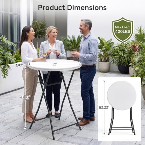 Folding Table,32 Inch Foldable Round, Bar Table Party High Top Table,White