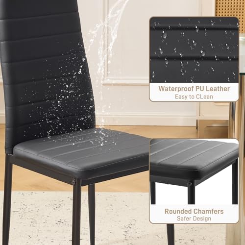 Karl home Dining Chairs Set of 6, PU Leather & High Back, Black