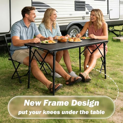 50" Camping Table,Roll Up Aluminum Picnic Table with Adjustable Hight Le...