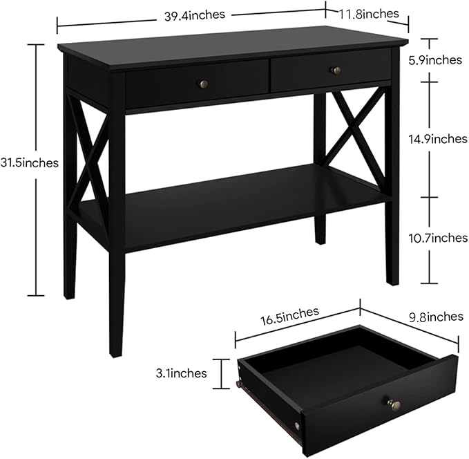 ChooChoo Console Table with Drawers, Narrow Wood Accent Sofa Table Entryway T...