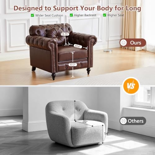 ORRD Chesterfield Chair, High Back Modern Faux Leather Couch with Button Tuft...