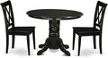 East West Furniture SHCL3-BLK-W 3 Piece Dining Table Set for Small Spaces Contains a Round Kitchen Table with Pedestal and 2 Dining Room Chairs, 42x42 Inch, Black