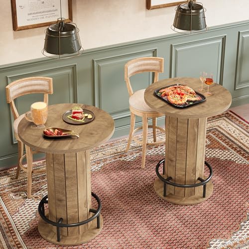 Tribesigns Small Round Dining Table, Bar Height Circle Kitchen Table with Foo...