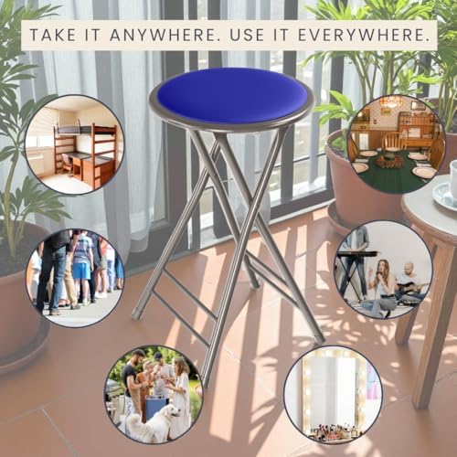 Lavish Home Folding Stool with Padded Backless Seat, Blue, 24 Inch
