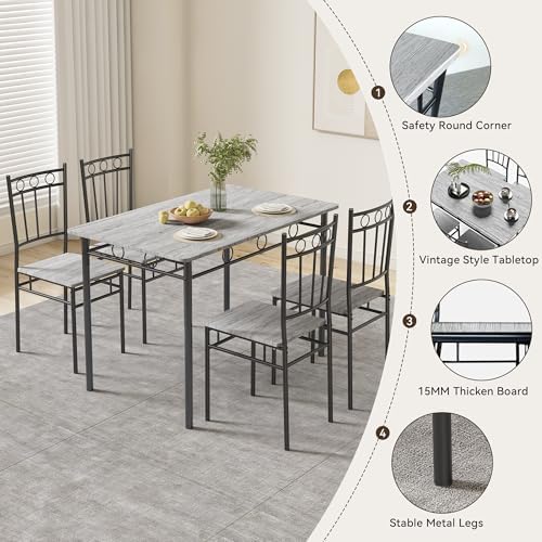 Rectangular Dining Room Table Set with 4 Chairs, Space-Saving Kitchen Table S...