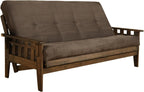 FutonX Rustic Walnut Frame and Mattress Set with Choice to add Drawers, 8 Inch Innerspring Futon Sofa Bed Full Size Wood (Grey Matt and Frame (No Drawers))