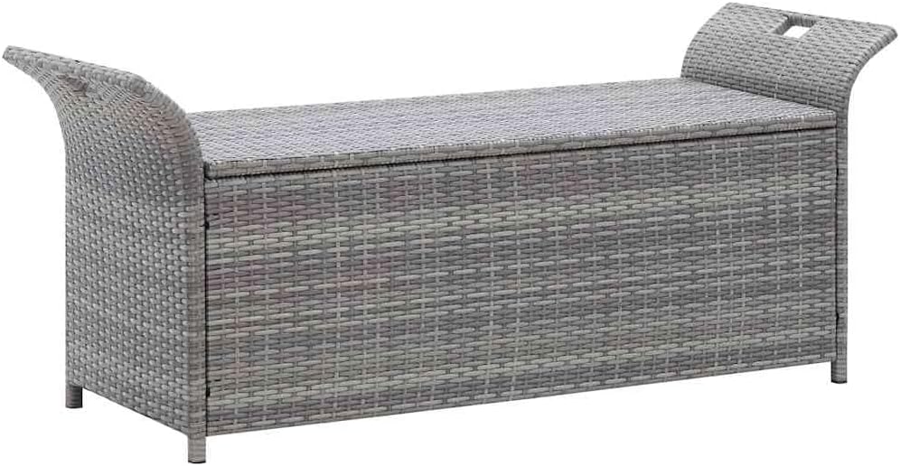Poly Rattan Patio Storage Bench with Cushion, 54.3" Waterproof PE Outdoo...