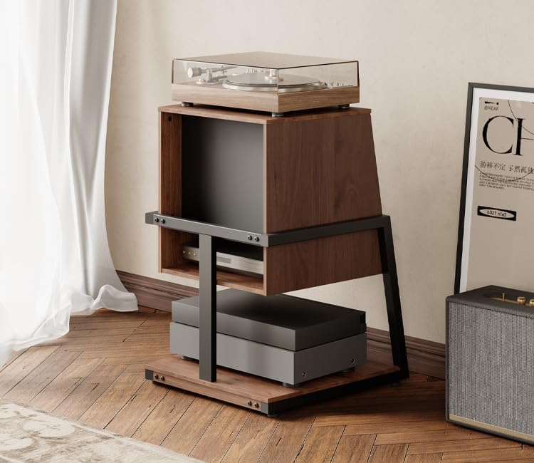 FITUEYES Record Player Stand with Storage for 120 Vinyl Records, Walnut | Vin...
