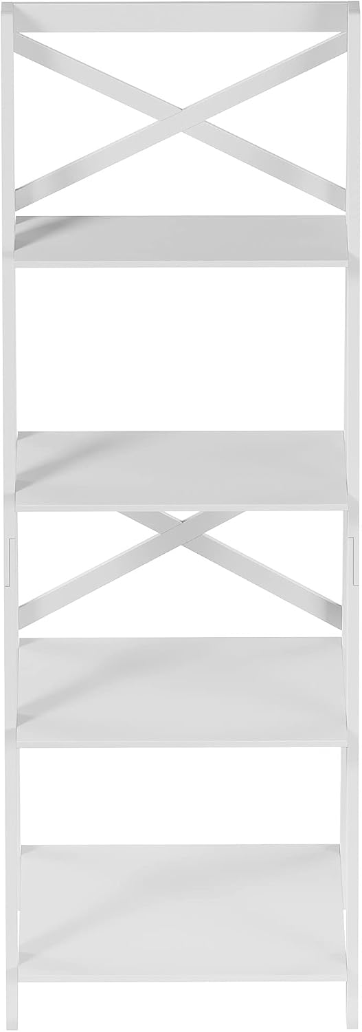 4-Tier Ladder Bookshelf - Freestanding Shelved Bookcase with X-Back Frame and Leaning Look - Display Shelves for Home or Office by Lavish Home (White)