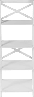 4-Tier Ladder Bookshelf - Freestanding Shelved Bookcase with X-Back Frame and Leaning Look - Display Shelves for Home or Office by Lavish Home (White)