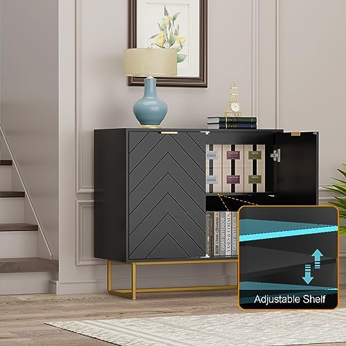 Modern Sideboard Buffet with Storage, Set of 2 Modular Cabinets, Black