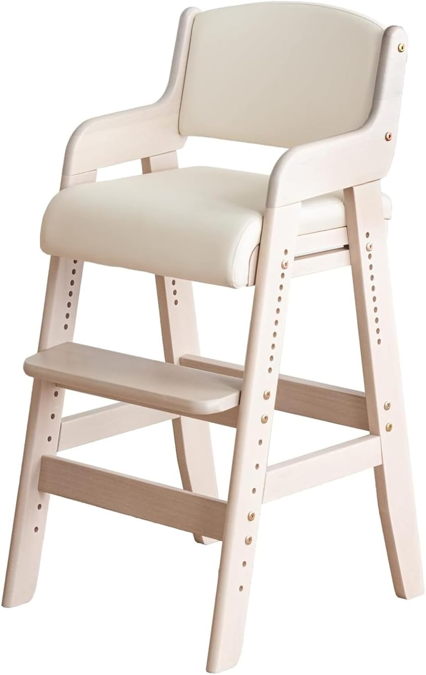タンスのゲン TANSU NO GEN Japanese Wooden Chair, Height Adjustment for Babies and Toddlers Aged 4-12, up to 99.2 lbs, Designed in Japan, Slide The seat, White,4960040102(113287)