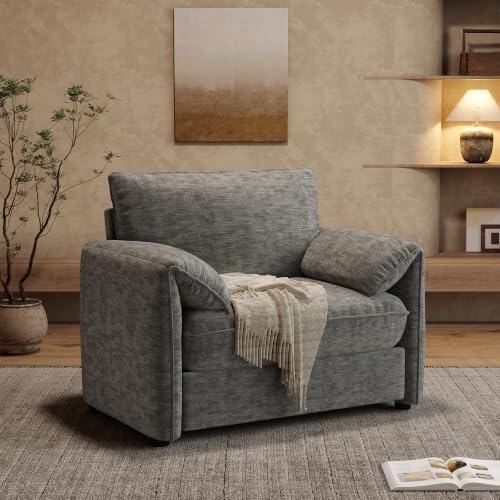 ONBRILL Oversized Accent Chair, 41 Inch Chenille Fabric Armchair, Grey