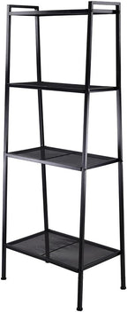 Yescom 4 Tier Metal Ladder Shelf Bookshelf Bookcase Leaning Storage Rack A Frame Corner Display Plant Vertical Black