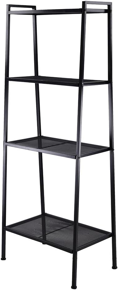 Yescom 4 Tier Metal Ladder Shelf Bookshelf Bookcase Leaning Storage Rack A Frame Corner Display Plant Vertical Black