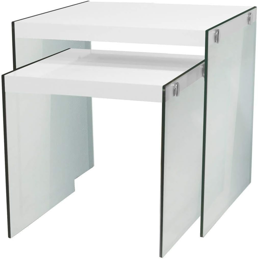Monarch Specialties ,Nesting Table, Tempered Glass, Glossy White