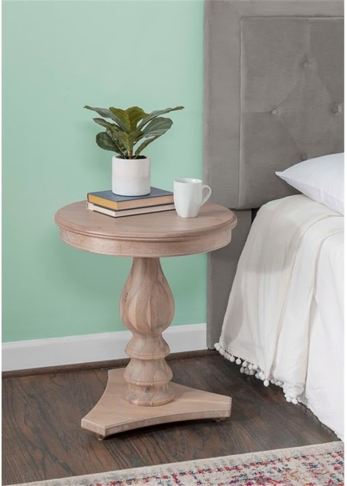 MAKLAINE Round Wood Side Table, 20" D x 24.5" H, Acacia and MDF, Na...