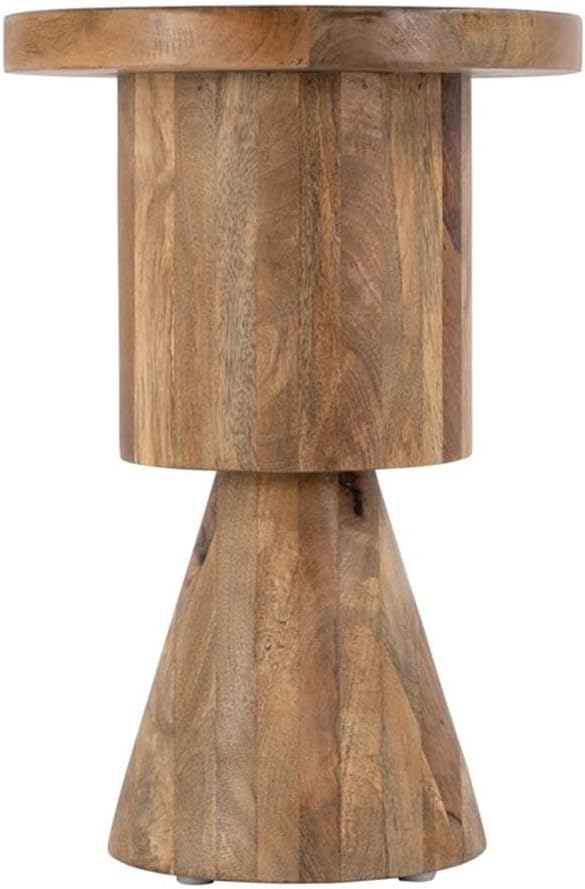 Beaumont Lane 15" Round Solid Mango Wood Side Table, Natural Brown Lacqu...