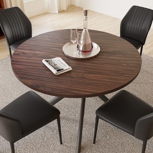 HIPIHOM 45.3'' Walnut Round Dining Table Set for 4, Mid Century Moder...